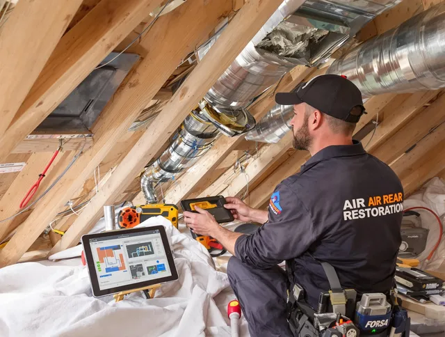 Abington Air Duct Cleaning technician performing precise duct repair work in Abington
