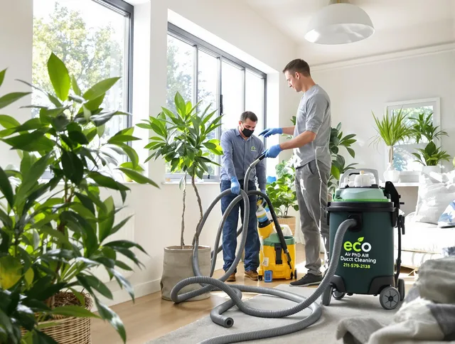 Abington Air Duct Cleaning technician performing eco-friendly duct cleaning using sustainable methods in Abington