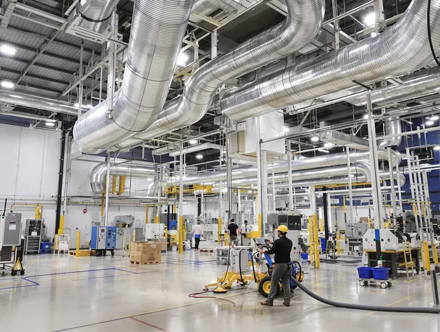 Abington Air Duct Cleaning team performing comprehensive industrial duct cleaning at a large facility in Abington